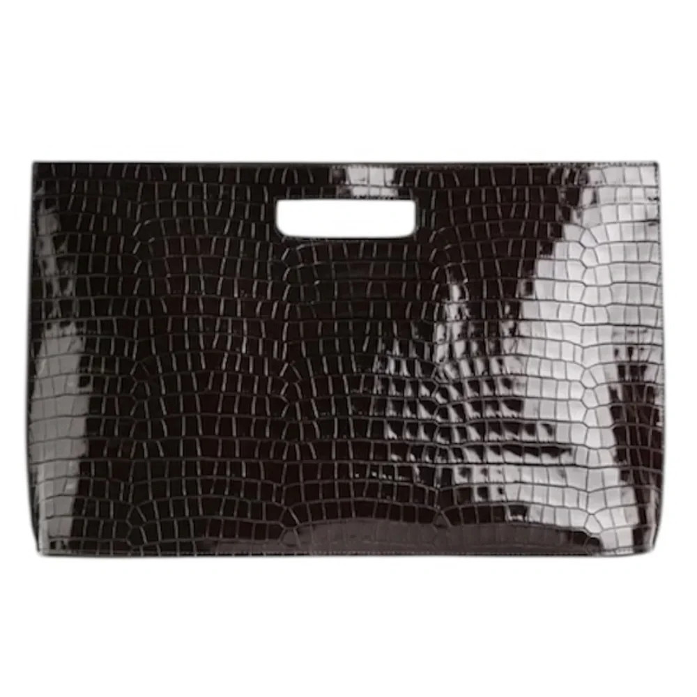 COS Croc Embossed High Gloss Leather Folio w/Adjustable Strap & Inner Pouch - Picture 2 of 10